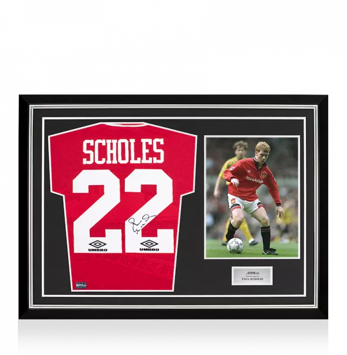 Paul Scholes Back Signed Manchester United 1994-96 Home Shirt In Hero Frame: Option 1