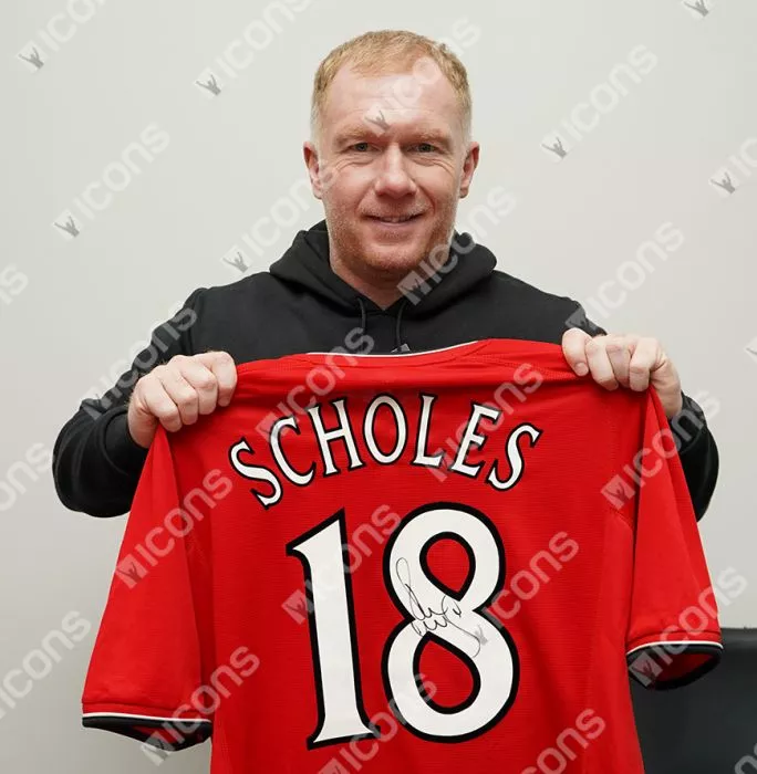 Paul Scholes Back Signed Manchester United 2000-02 Home Shirt In Hero Frame: Option 1