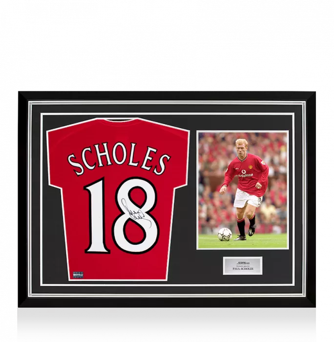 Paul Scholes Back Signed Manchester United 2000-02 Home Shirt In Hero Frame: Option 1