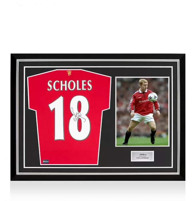 Paul Scholes Back Signed Manchester United 2021-22 Home Shirt: Premier League Edition In Hero Frame: Option 1