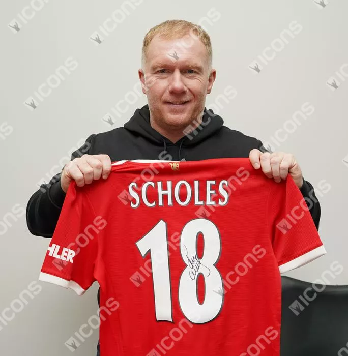Paul Scholes Back Signed Manchester United 2021-22 Home Shirt: Premier League Edition In Classic Frame