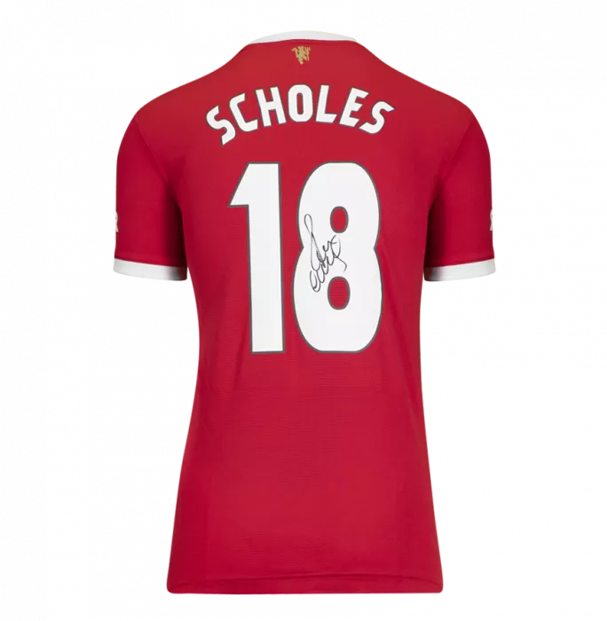 Paul Scholes Back Signed Manchester United 2021-22 Home Shirt: UCL Edition In Classic Frame