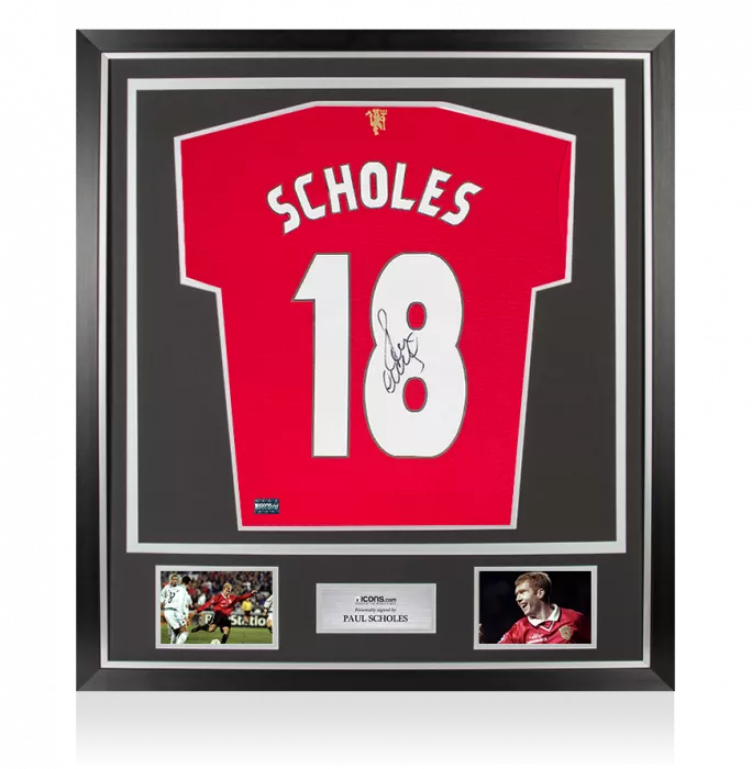 Paul Scholes Back Signed Manchester United 2021-22 Home Shirt: UCL Edition In Classic Frame