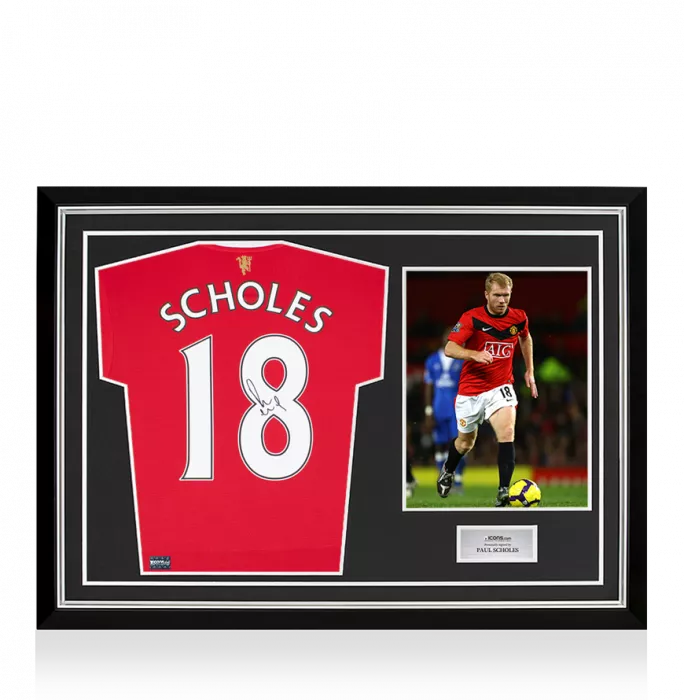 Paul Scholes Back Signed Manchester United 2021-22 Home Shirt In Hero Frame: Option 1