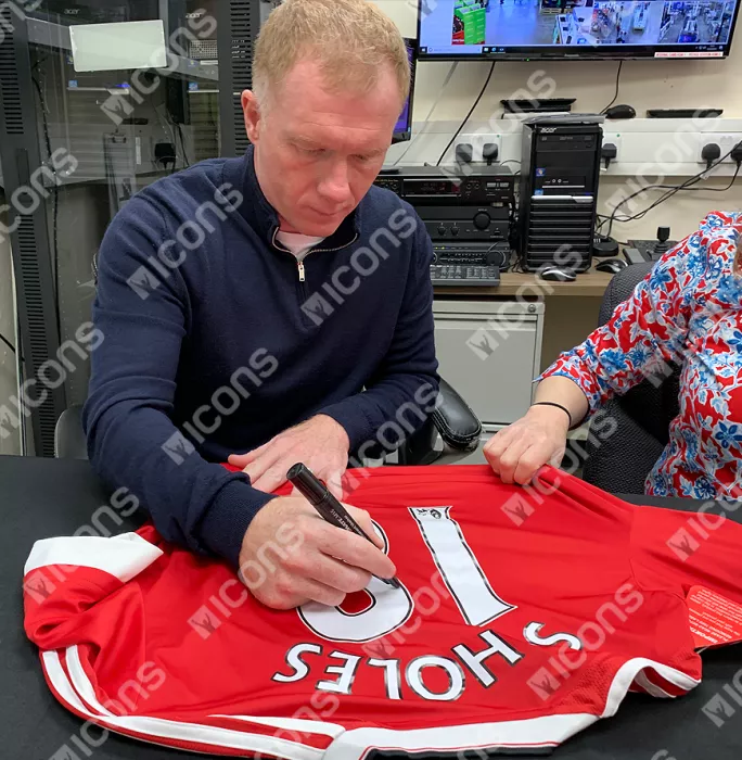 Paul Scholes Back Signed Modern Manchester United Home Shirt In Classic Frame