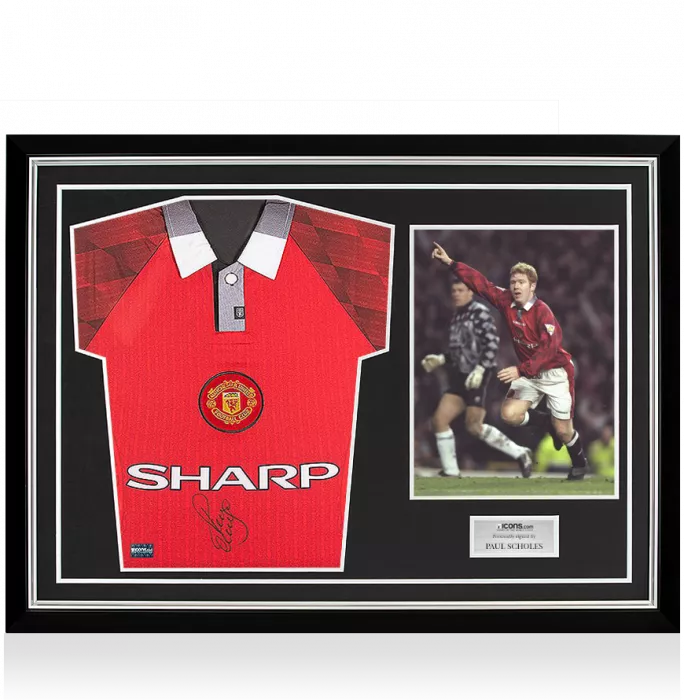 Paul Scholes Front Signed Manchester United 1998 Home Shirt In Hero Frame: Option 1