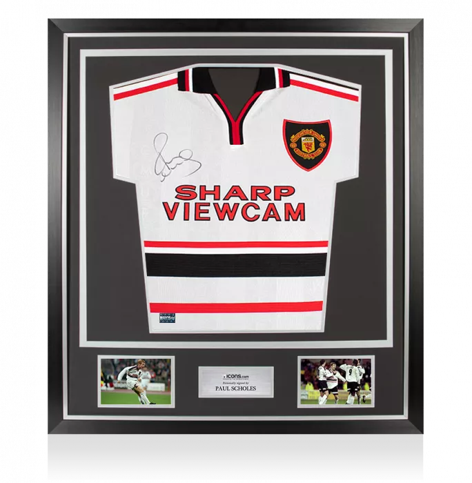 Paul Scholes Front Signed Manchester United 1999 Away Shirt In Classic Frame