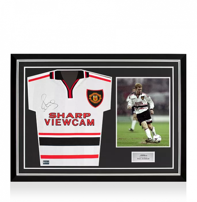 Paul Scholes Front Signed Manchester United 1999 Away Shirt In Hero Frame: Option 1