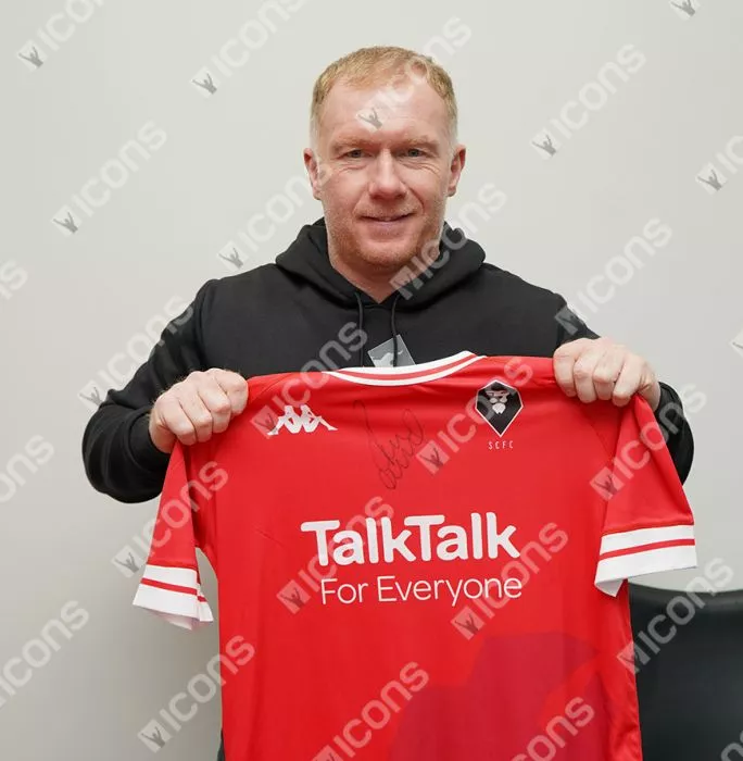 Paul Scholes Front Signed Salford City 2021-22 Home Shirt In Classic Frame