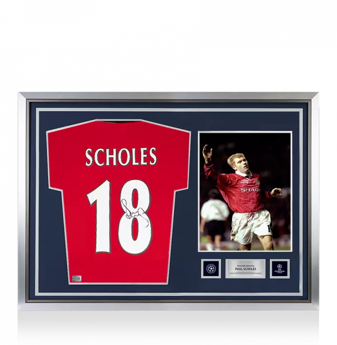 Paul Scholes Official UEFA Champions League Back Signed and Hero Framed 1999 Manchester United Home Shirt: Premier League Edition