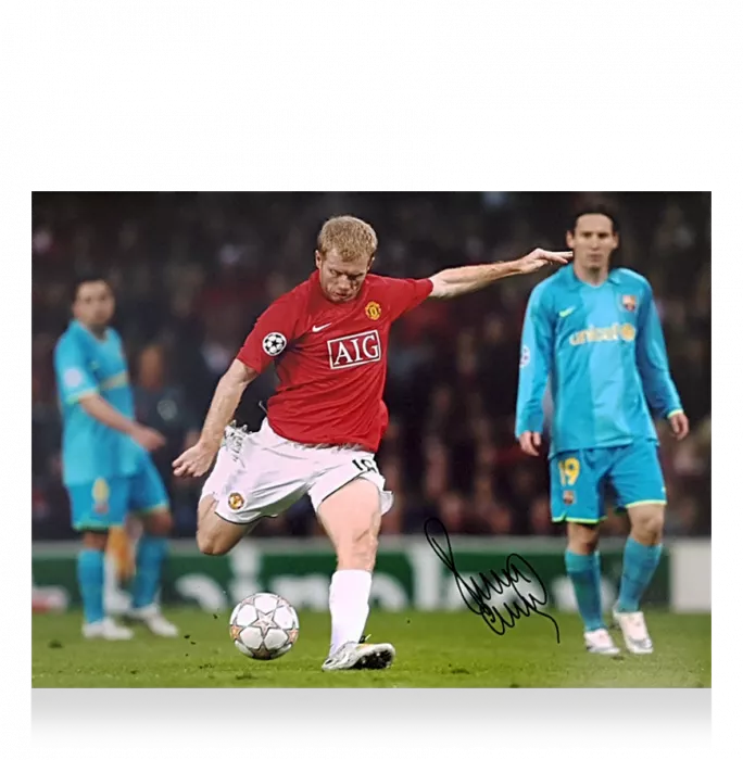 Paul Scholes Signed Manchester United Photo: Goal vs FC Barcelona