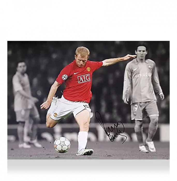 Paul Scholes Signed Manchester United Photo: UEFA Champions League Goal Vs FC Barcelona