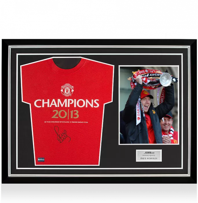 Paul Scholes Signed Manchester United Shirt 20 Times Champions In Hero Frame: Option 1