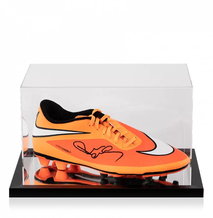 Paul Scholes Signed Orange Nike Hypervenom Boot In Acrylic Case