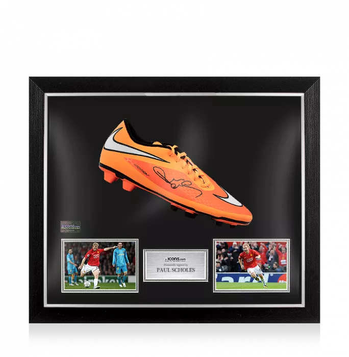 Paul Scholes Signed Orange Nike Hypervenom Boot In Bubble Frame: Option 1