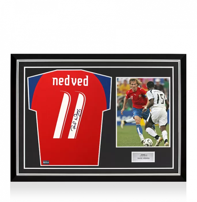 Pavel Nedved Back Signed Czech Republic 2006-08 Shirt In Hero Frame: Option 1