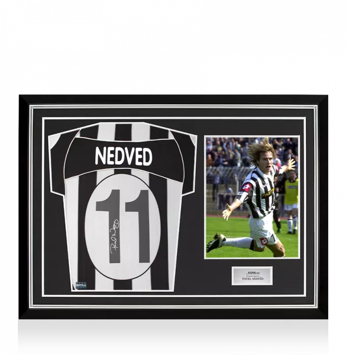 Pavel Nedved Back Signed Juventus 2002-03 Home Shirt with Fan Style Numbers In Hero Frame: Option 1