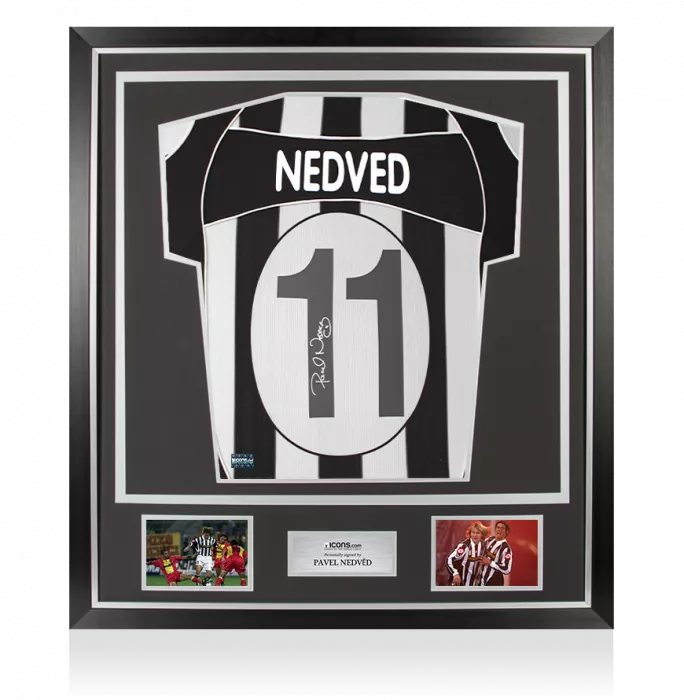 Pavel Nedved Back Signed Juventus 2002-03 Home Shirt with Fan Style Numbers In Classic Frame