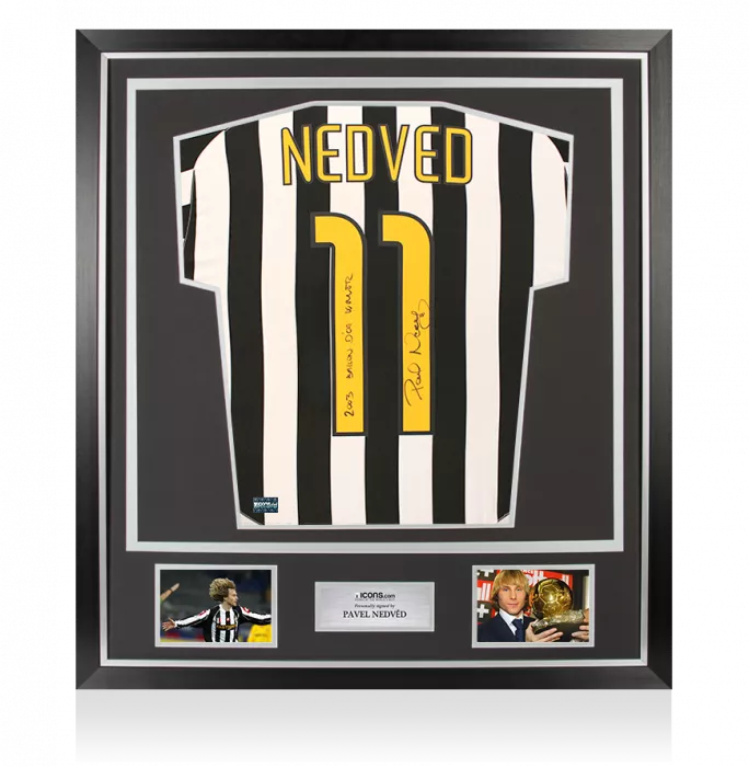 Pavel Nedved Back Signed Juventus 2003-04 Home Shirt - "2003 Ballon d'Or Winner" Inscription In Classic Frame