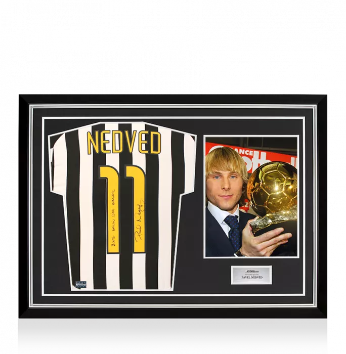Pavel Nedved Back Signed Juventus 2003-04 Home Shirt - "2003 Ballon d'Or Winner" Inscription In Hero Frame: Option 1