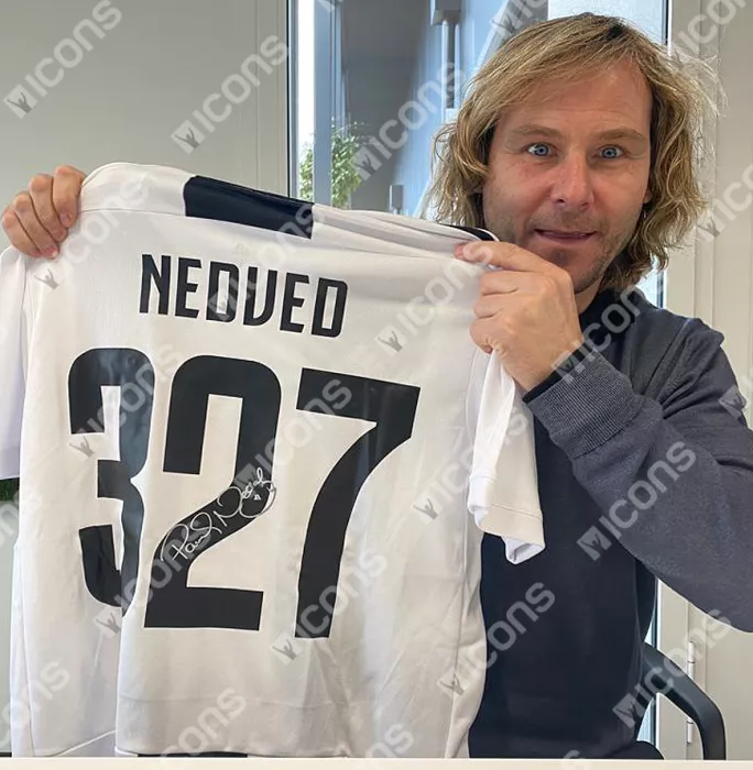 Pavel Nedved Back Signed Juventus 2018-19 Home Shirt In Classic Frame: 327 Appearances Special Edition
