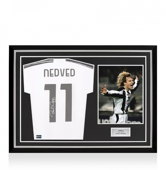 Pavel Nedved Back Signed Juventus 2020-21 Home Shirt With Fan Style Numbers In Hero Frame: Option 1