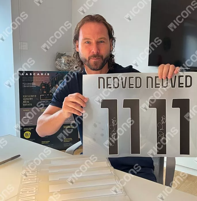 Pavel Nedved Back Signed Juventus 2021-22 Home Shirt With Fan Style Numbers In Hero Frame: Option 1