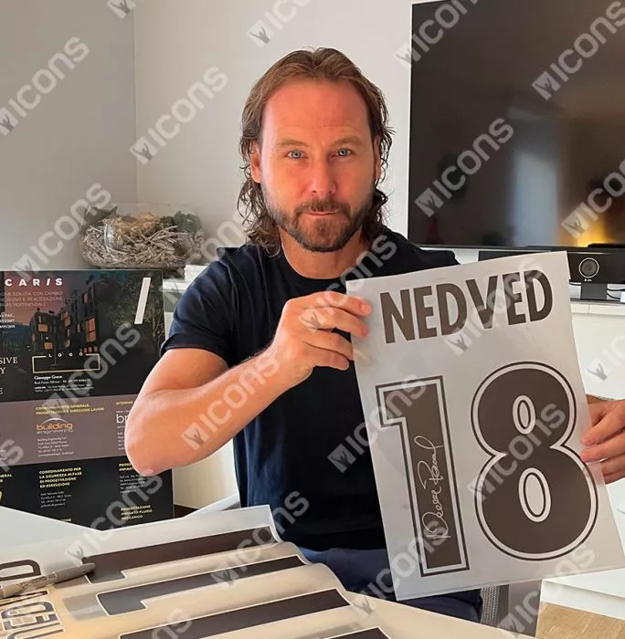 Pavel Nedved Back Signed Modern SS Lazio Home Shirt With Fan Style Numbers In Classic Frame