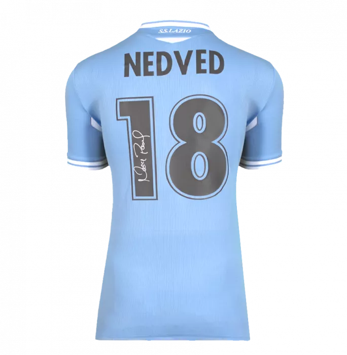 Pavel Nedved Back Signed Modern SS Lazio Home Shirt With Fan Style Numbers In Hero Frame: Option 1