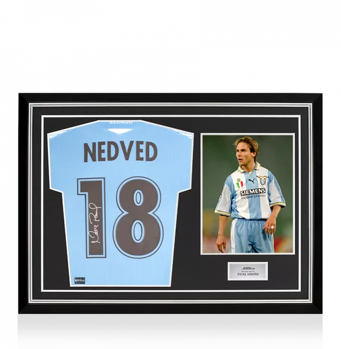 Pavel Nedved Back Signed Modern SS Lazio Home Shirt with Fan Style Numbers In Hero Frame: Option 1