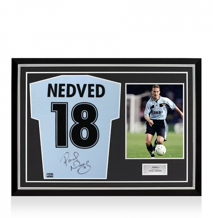 Pavel Nedved Back Signed SS Lazio 1998-00 Home Shirt In Hero Frame: Option 1