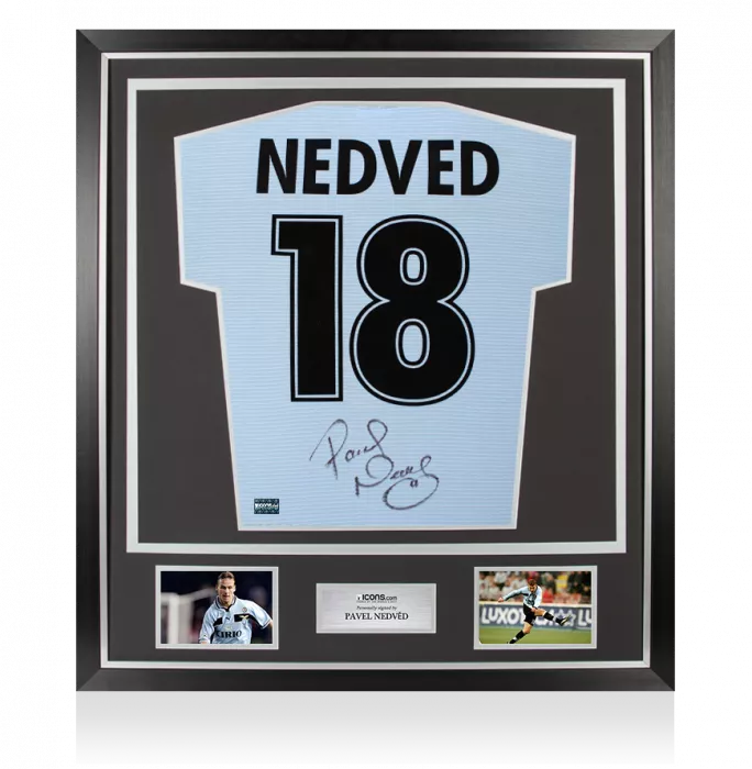 Pavel Nedved Back Signed SS Lazio 1998-00 Home Shirt In Classic Frame