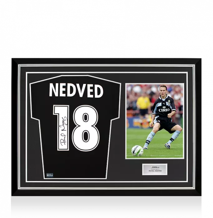 Pavel Nedved Back Signed SS Lazio 1998-99 Away Shirt In Hero Frame: Option 1