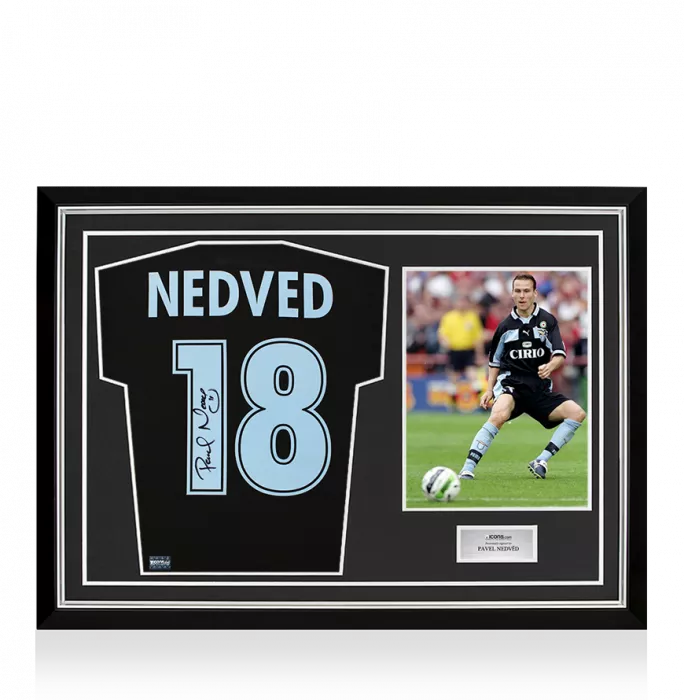 Pavel Nedved Back Signed SS Lazio 1998-99 Away Shirt In Hero Frame: Option 1