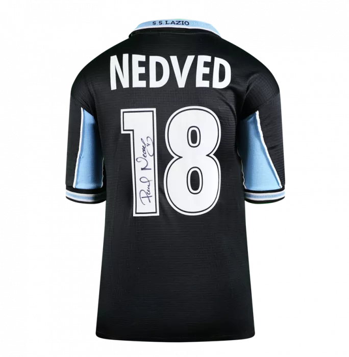 Pavel Nedved Back Signed SS Lazio 1998-99 Away Shirt In Deluxe Packaging