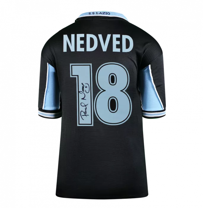 Pavel Nedved Back Signed SS Lazio 1998-99 Away Shirt In Deluxe Packaging