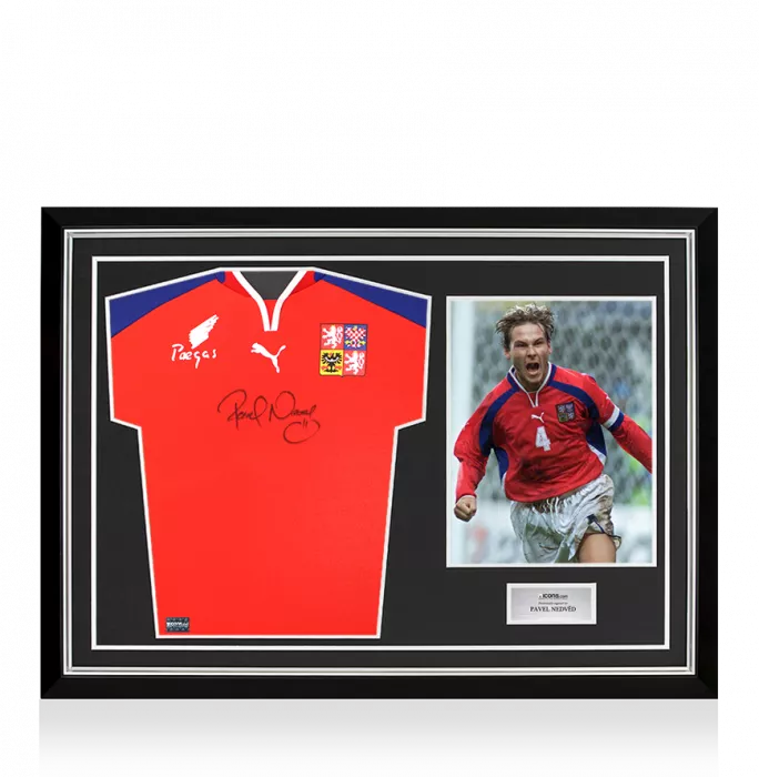 Pavel Nedved Front Signed Czech Republic 2000-02 Home Shirt In Hero Frame: Option 1