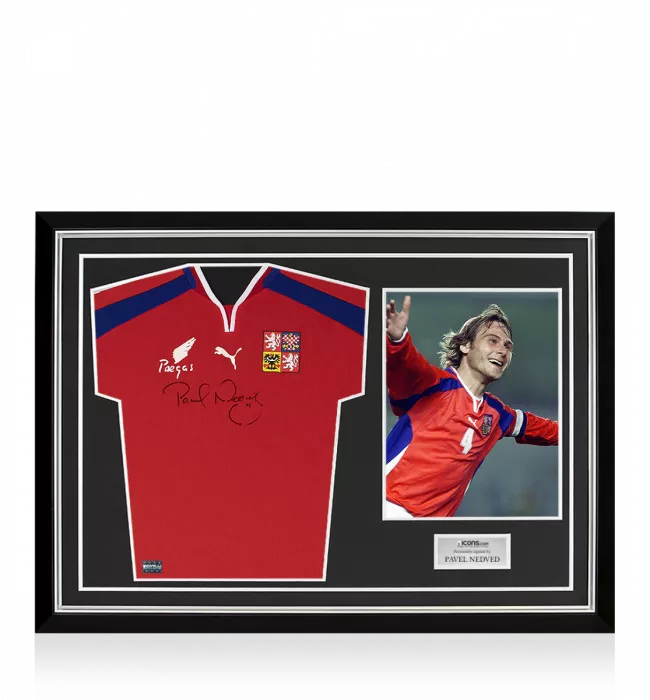 Pavel Nedved Front Signed Czech Republic 2000-02 Home Shirt In Hero Frame: Option 1
