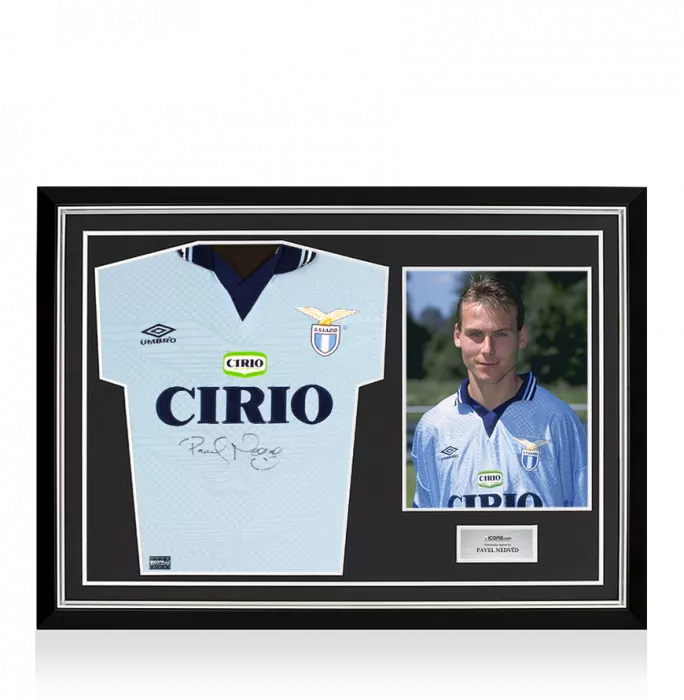 Pavel Nedved Front Signed Lazio 1996-97 Home Shirt In Hero Frame: Option 1