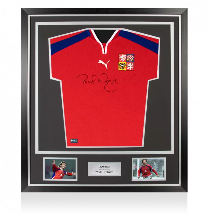 Pavel Nedved Front Signed Retro Czech Republic Home Shirt In Classic Frame