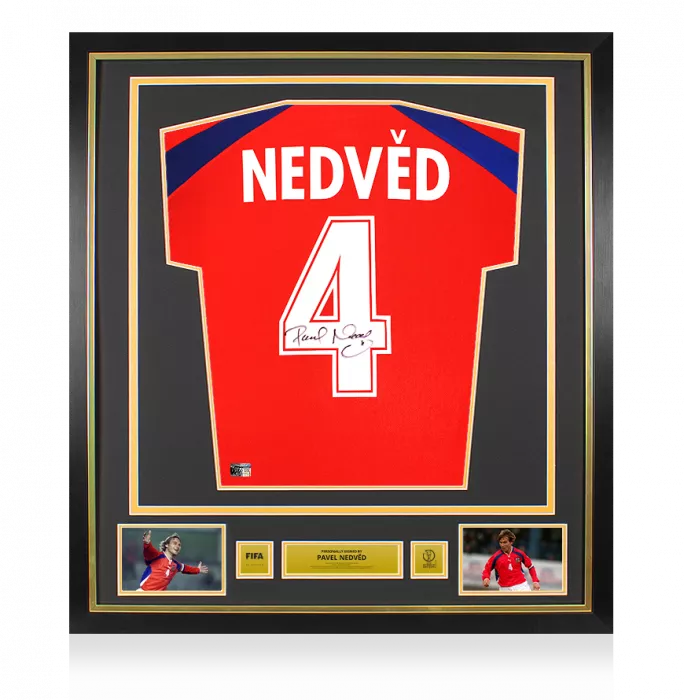 Pavel Nedved Official 2002 FIFA World Cup™ Back Signed And Framed Czech Republic 2000-02 Home Shirt