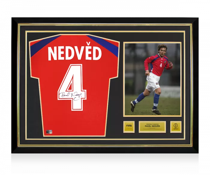Pavel Nedved Official 2002 FIFA World Cup™ Back Signed And Hero Framed Czech Republic 2000-02 Home Shirt