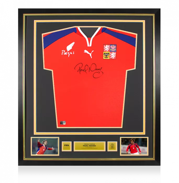 Pavel Nedved Official 2002 FIFA World Cup™ Front Signed and Framed Czech Republic 2000-02 Home Shirt