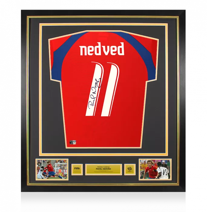 Pavel Nedved Official 2006 FIFA World Cup™ Back Signed and Framed Czech Republic 2006-07 Home Shirt