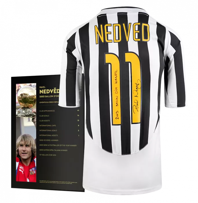 Pavel Nedved Official Ballon D'Or™ Back Signed And Inscribed Juventus 2003-04 Home Shirt: 2003 Winner's Pack