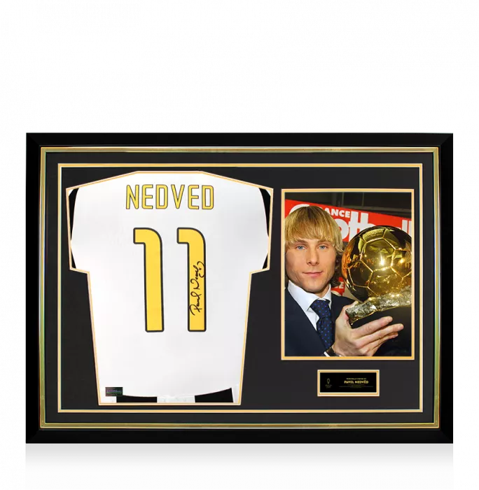 Pavel Nedved Official Ballon d'Or™ Back Signed and Hero Framed Juventus 2024-25 Home Shirt with Fan Style Numbers