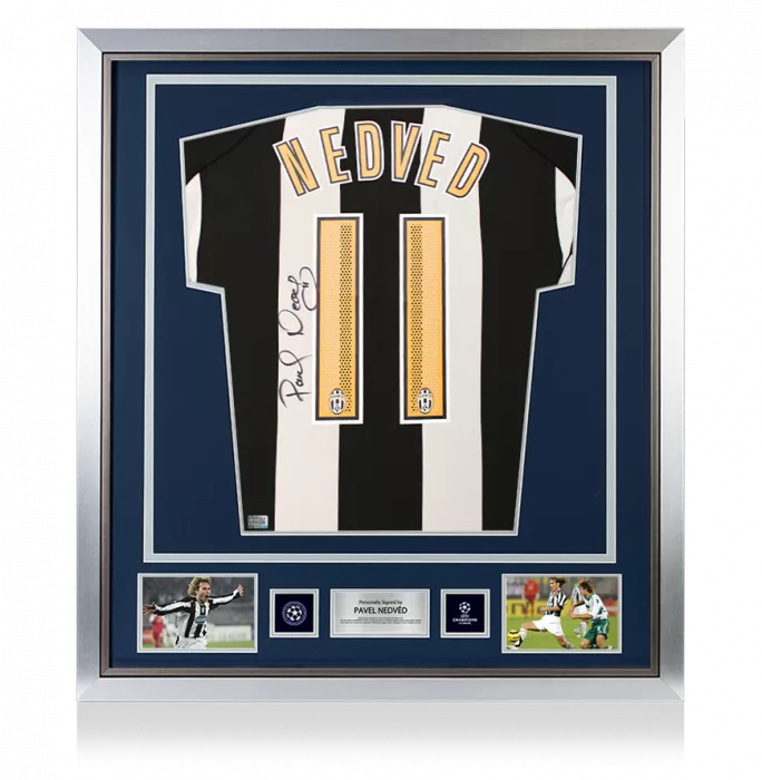 Pavel Nedved Official UEFA Champions League Back Signed and Framed Juventus 2004-05 Home Shirt