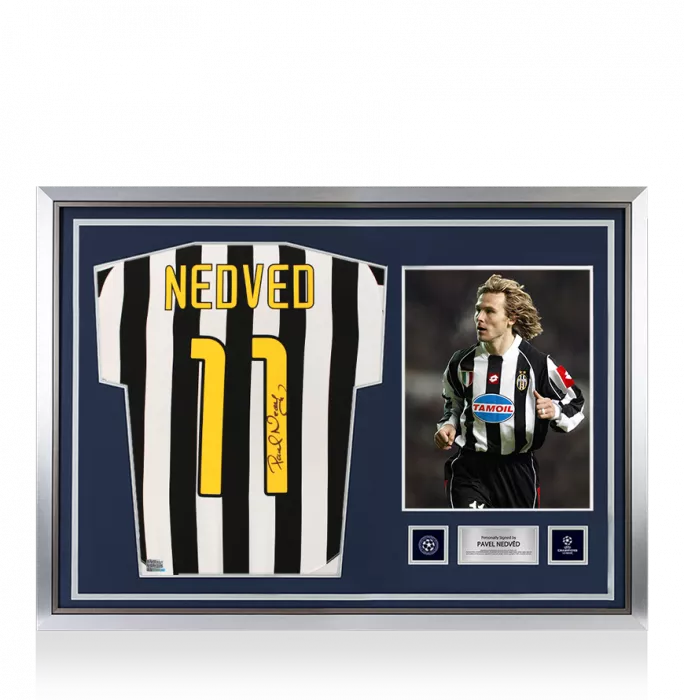 Pavel Nedved Official UEFA Champions League Back Signed and Hero Framed Juventus 2003-04 Home Shirt