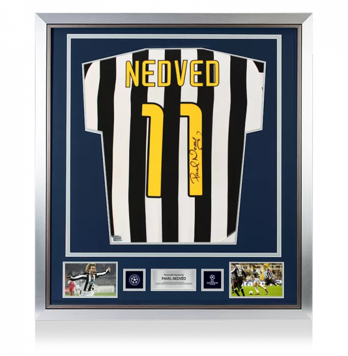 Pavel Nedved Official UEFA Champions League Back Signed and Framed Juventus 2003-04 Home Shirt