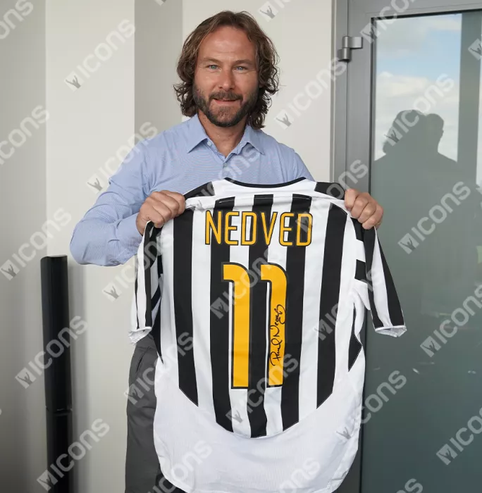 Pavel Nedved Official UEFA Champions League Back Signed And Hero Framed Juventus 2003-04 Home Shirt
